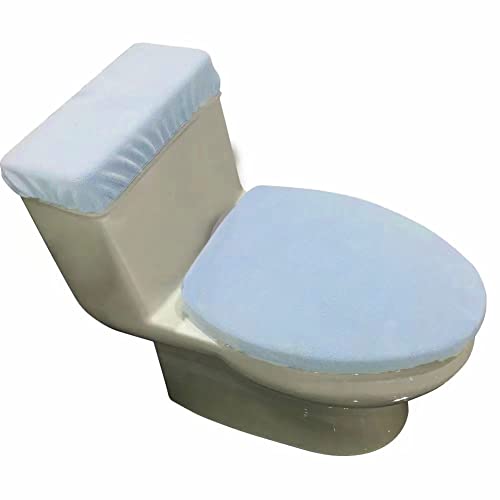 Madeals Velvet Toilet Lid Cover and Toilet Tank Lid Cover Fabric Cover for A Lid Toilet Tank Sky Blue