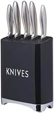 KitchenCraft Lovello Retro 5-Piece Stainless Steel Knife Set and Knife Block  Midnight Black, 19 x 10 x 24.5 cm