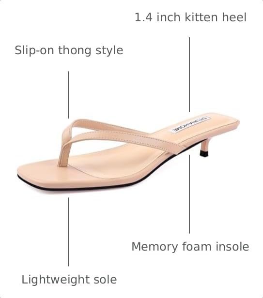 Image of STUNAHOME Kitten Heels Sandals for Women Cute Summer Square Open Toe 1.4 Inches Comfortable Thong Flip Flop Heels