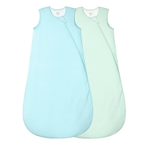 Image of Supersoft Rayon Made from Bamboo Sleep Sack 6-12 Months 1.0 Tog Toddler Sleep Sack Baby Wearable Blanket with 2-Way Zipper Unisex Sleeping Bag for Babies All-year-around (2 Pack) Green & Blue