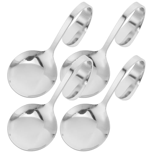 Alipis Set 4 Cucchiai Da Insalata Manico Curvo in Acciaio Inox Antiruggine Per Buffet e Feste, Posate Da Portata Per Cucina e Ristorazione
