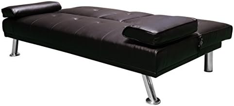 Humza Amani Faux Leather Folding Sofa Bed With Cup Holders Cinema Style (Brown)