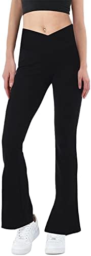 SHEADORE Womens Crossover Casual Stretchy Cute Bootleg Yoga Flare Leggings Full Length Workout Elegant Smooth Pants (Small, Black)