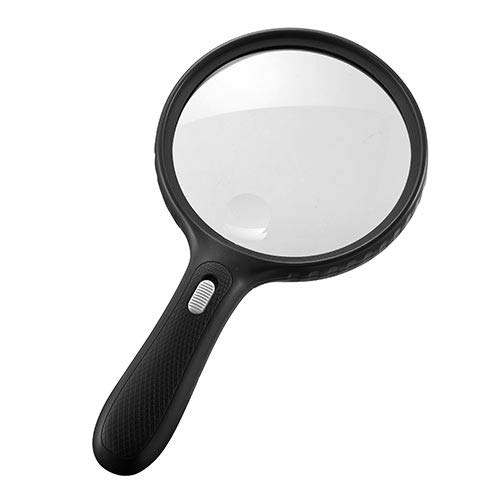 イーサプライ 手持ちルーペ 大型拡大鏡 大型レンズ 直径13cm LEDライト付 1.5倍&5倍 電池式 軽量 EEZ-LPE001