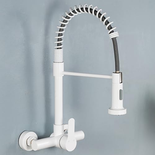Robinet de cuisine mural blanc pivotant et pistolet pulvérisateur
