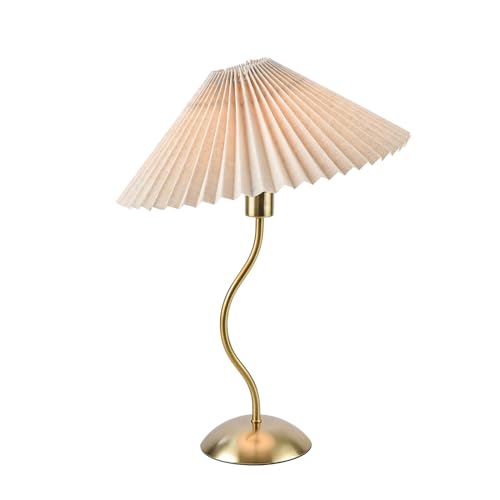 KUNJOULAMSmall Pleated Table Lamp, Bedside Nightstand Lamp with Beige Lampshade, Morden Mini Lamp for Bedroom Home Office Decor, E12 Bulb Included