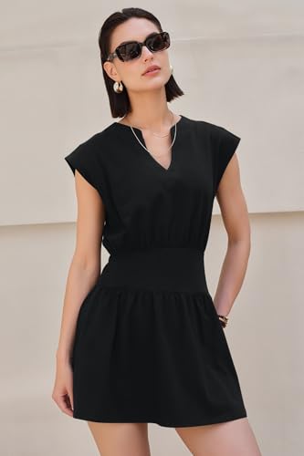 Image of LAMISSCHE Womens Summer Dress Sleeveless Mini Dress Flowy Vacation Beach Dresses Casual V Neck Elastic Waist Sundresses