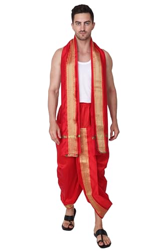 Rameshwaram Fabrics Silk Ready to Wear Dhoti for men, Readymade Dhoti Pant with Dupatta, Suitable with Kurta, Free Size