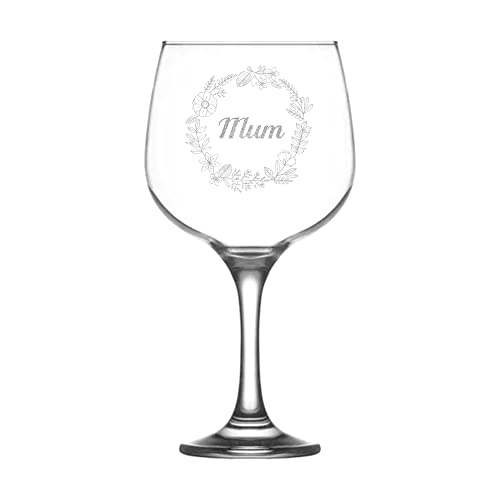 Image of Personalised Gin Glass for Mum Flower 730ml Large Balloon Etched Glass Gifts Mum Christmas Gifts for Mum Presents for Mum Birthday Gifts Mothers Day Gifts