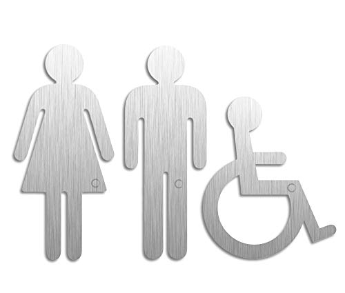 Plaques WC Toilettes Femmes Hommes Handicapés | Lot de 3 Acier inox H=152/117 mm