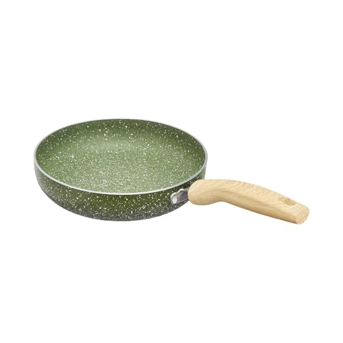 Amazon Basics Granite Finish Non Stick Induction Base Fry Pan 24cm with Glass Lid - Granite Finish Olive Green