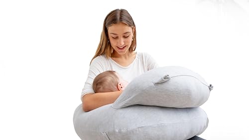 Image of Pharmedoc Nursing Pillow for Breastfeeding - Breast Feeding Pillows with Safety Bumper & Adjustable Waist Straps - Removable Cover, Grey - Baby Essentials for Newborn - Full Support for Mom & Baby