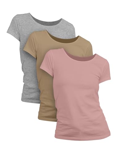 Basic Treasure 2/3er Pack Tshirt Damen, Kurzärmliges Damen Shirt oder Langarmshirts für Frauen, 100% Baumwolle T Shirt (DE/NL/SE/PL, Alphanumerisch, M, Regular, Regular, 3X Mix - Kurzarm)