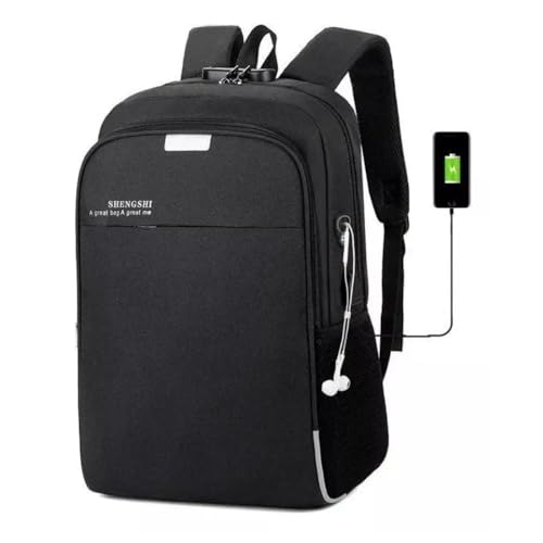 Mochila Executiva Antifurto para Notebook 15,6″ com Cadeado Embutido, Porta USB e Saída Fone – Resistente à Água, Reforçada, Confortável, Ideal para Viagem, Trabalho e Faculdade (Preto)