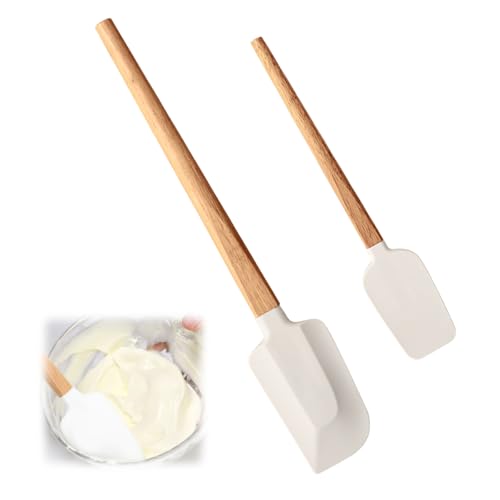 2 Pièces Spatule Silicone Cuisine Patisserie Silicone avec Manche en Bois, Résistante à la Chaleur et Antiadhésive Spatule Nutella, Convient pour Pâte,...