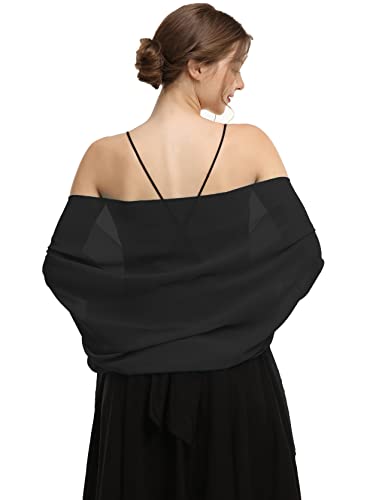 Hotshawl Chiffon Shawl Scarves And Wraps Soft Pashmina For Evening Dresses On Formal Occasions (Black(Chiffon), One Size) #TOP1