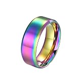 TIEHOKTW Anillos de boda para marido, acero inoxidable, 8 mm, colorido, simple, liso, anillo de compromiso, grabado mate, para hombres, talla N 1/2