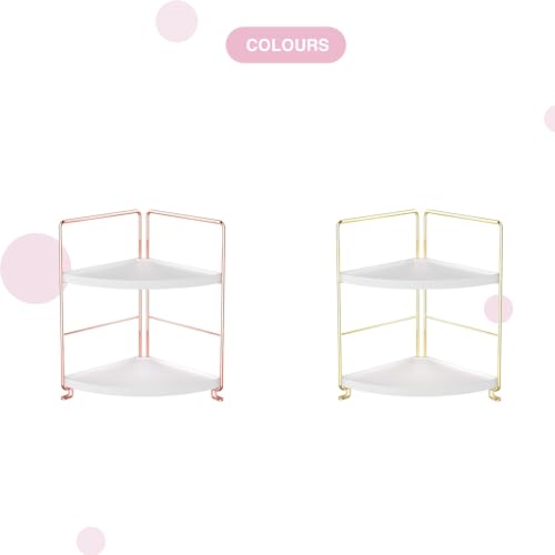 Image of oddpod 2-Tier Corner Storage Rack Bathroom Countertop Organizer /Stackable Standing Makeup Storage Holder, Vanity Tray, Cosmetic & Spice Rack Shelf Cabinet for Kitchen and Bathroom (Gold)