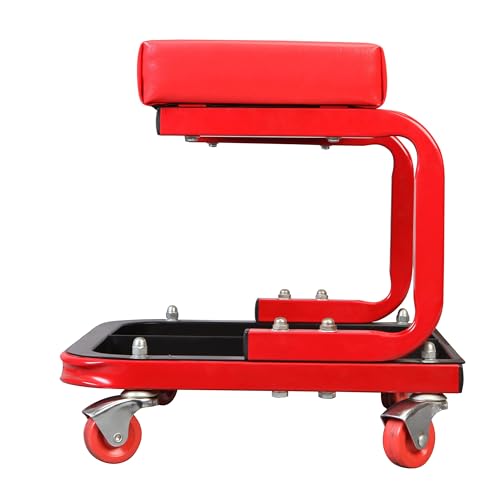 BIG RED TR6300-1 Torin Rolling Creeper Garage/Shop Seat: Padded Mechanic Stool with Tool Tray, Red