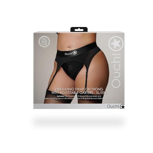 Vibromasseurs classiques de la marque OUCH! Slip avec vibrazione et reggicalze Vibrating Strap-on Thong, Adjustable Garters Black