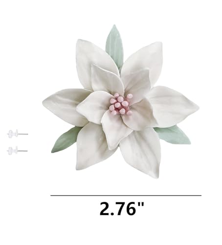 Image of Ceramic Flower Wall Art Decor, Artificial Flower Wall Sculpture,Handmade Ceramic Flowers for Home,Hallway,Living Room, Kitchen,Bathroom (White,Magnolia, 2.76 inch)