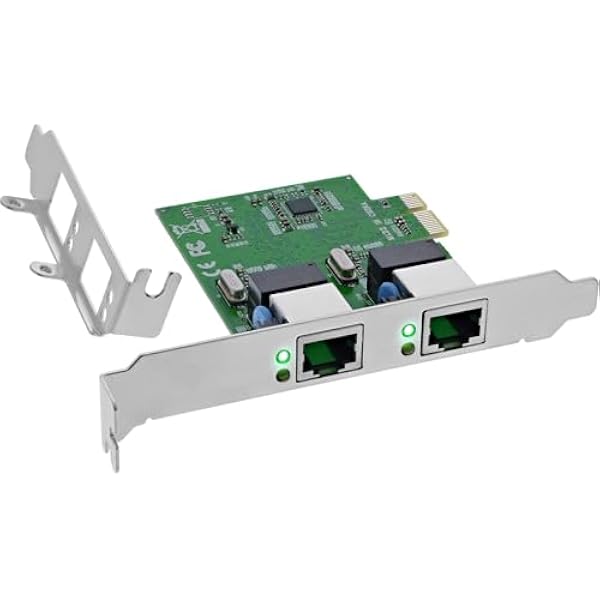InLine Dual Gigabit karta sieciowa z 2 x RJ45, PCIe x1, w zestawie blacha niskoprofilowa, VLAN, ramka Jumbo Frames, energooszczędna, 51128K