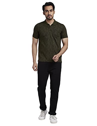 Image of Parx Men's Cotton Polyester Blend Print Pattern Regular Fit Rib Collar Polo Neck Half Sleeve Casual T-Shirt