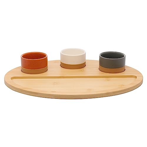 LYOR - Conjunto 3 Petisqueiras com Bandeja de Bambu 33cm x 25cm x 4cm