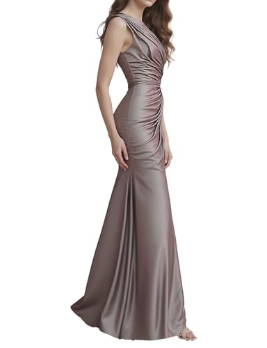 Women's Champagne Satin One-Shoulder Evening Gown,Elegant Fit and Flare Formal Dress for Weddings, Parties, Prom2