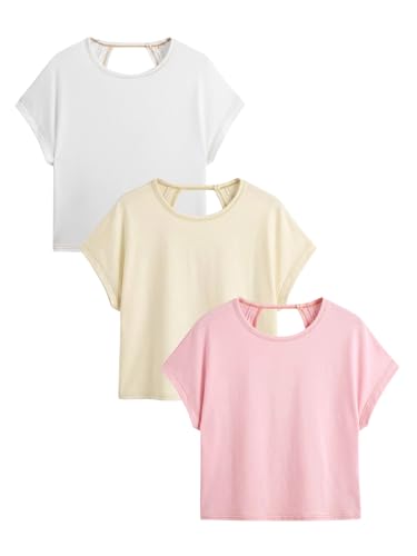 Image of RoseSeek Women's 3 Packs Open Back Tops T Shirt Criss Cross Cut Out Tee Short Sleeve Crewneck Summer Backless Tops