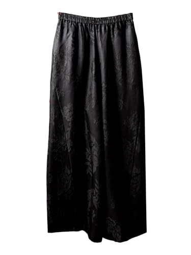 Pantalon épais en soie HangErFeng noir 148 chic avec jacquard pivoine haut de gamme pour femme