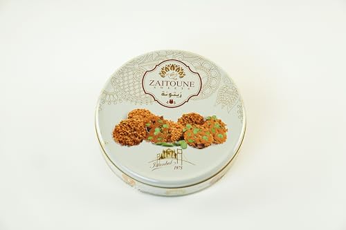 Zaitoune Barazek Cookies - 18 oz | Luxurious Crunchy Sesame & Pistachio Cookies Handcrafted in Turkey | Beautiful Reusable Gift Tin | Perfect for Coffee or Tea | Great Sharing Present