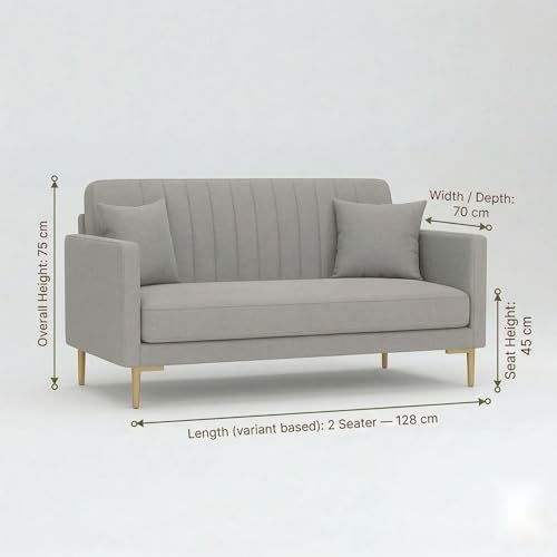 Image of Velum 3 Seater Sofa for Living Room & Office | Premium Fabric Upholstery | Solid Wood Frame | Comfortable Seating | 3 Years Warranty (Light Grey, 2 Seater Sofa)