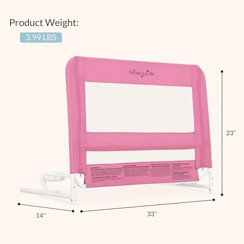 Image of Dream On Me Mesh Security Bed Guard Rail for Toddlers 2-5 Years, Fits Twin-King Beds, Reinforced Anchor System, 2 Adjustable Heights, Pink, Not for Cribs /Toddler Beds