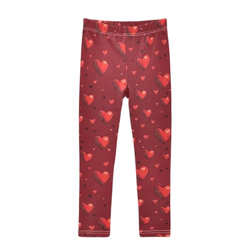 Red Hearts Valentines Girls Leggings Soft Stretch Workout Yoga Dance Pants for Kids Casual Tights