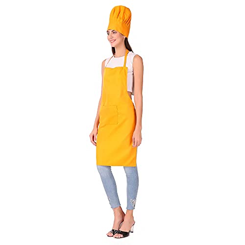 Image of KODENIPR CLUB Kitchen Apron With Cap Set for Women /Men Chef (Yellow)