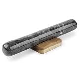Flexzion French Rolling Pin, 12 Inch Black Marble Rolling Pins for Baking with Wooden Base Holder Stand - Non-Stick Baking Roller for Baking Fondant, Crust, Pastry, Cookies, Pizza, Pasta