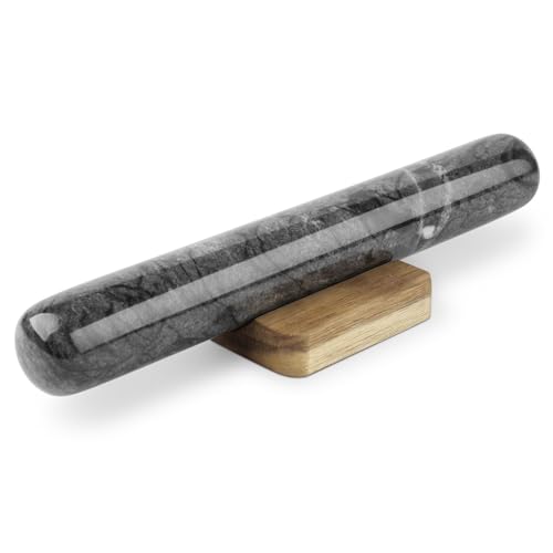 Flexzion Französisches Marmor-Nudelholz, 30,5 cm schwarzes Marmor-Nudelholz zum Backen mit Holzständer – Antihaft-Teigroller für Fondant… – Ansicht 1