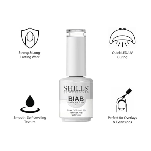 Image of SHILLS PROFESSIONAL BIAB - Builder in a Bottle 15ml | Soak Off UV & LED Gel Polish | Nail Strengthener, Base & Builder Gel in One | Long-Lasting, Chip-Resistant Formula | Available in 6 Shades (01 - Classic Nude)