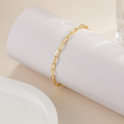 14K Gold Bracelets for Women & Men Dainty Gold Paperclip Chain Bracelet for Women Cute Stackable Bracelets Jewelry 6.5 in-9 in3