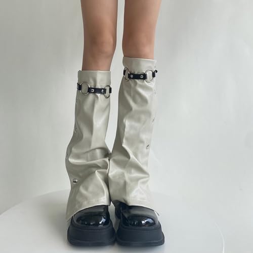 Harajuku PU Leather Leg Warmers Gothic Punk Long Socks Flared Leg Sleeve Gaiters Goth Winter Cuffs Ankle Heap Socks3