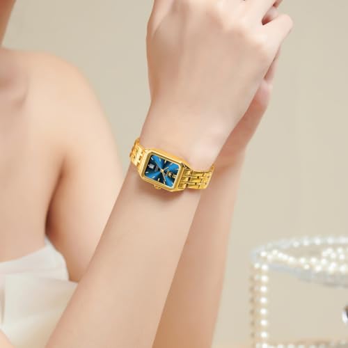 Image of OLEVS Watches for Women Gold Dress Analog Quartz Square Female Watch Stainless Steel Waterproof Calender Stylish Watch for Ladies
