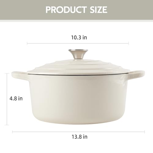 Image of 6 Quart Dutch Oven Enameled Cast Iron with Lid - Big Dual Handles - Oven Safe up to 500F - Classic Round Pot for Versatile Cooking Cream