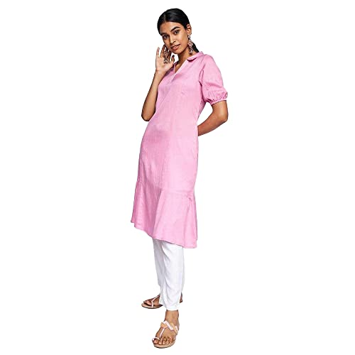 Image of global desi Solid Viscose Collar Neck Womens Flared Kurta (SS22GH048KURL-P)