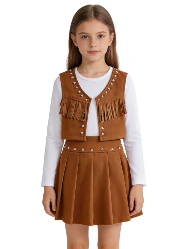 Tenue cow-girl fille : ensemble gilet et jupe style Far West
