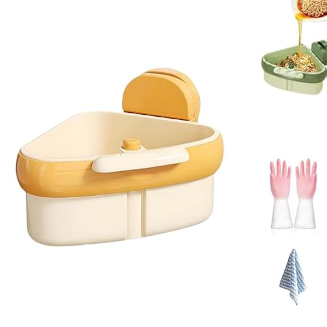 Curetoaway/Wideous Suction Cup Sink Corner Rack, Suction Cup Storage Rack with Drain Hole, Plastic Sink Storage Rack Holder, Triangular Sinks Basket Shelf with SuctionCup Sucker (Yellow)