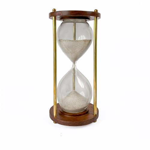Image of 60 Minute Wooden Sand Timer Natural Sand Color 10.5x10.5x20.5cm Hourglass for Tea Making Home Kitchen Office Table Gifts for All and Kids (Pack of 1)