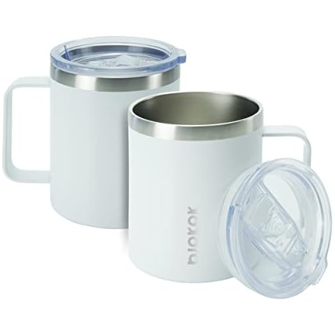 BJPKPK 2 pcs Insulated Coffee Mug, 14oz Insulated Coffee Mug with Lid, Stainless Steel Insulated Coffee Mug with Splash Proof Lid-White Cover