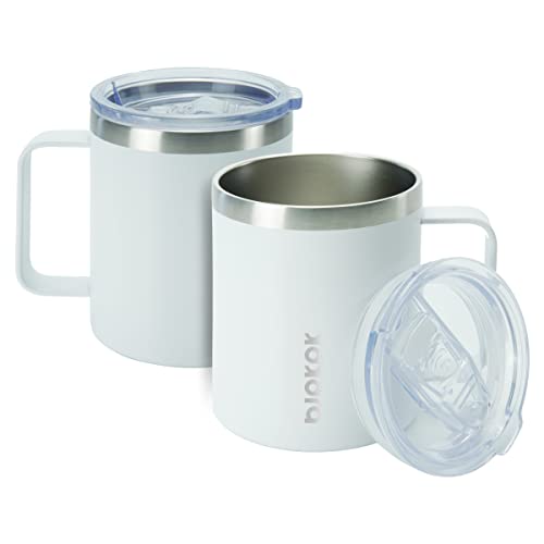 Image of BJPKPK 2PCS Insulated Coffee Mug with Lid, 14oz Stainless Steel Tumbler | Travel Coffee Mug with Handle, Vacuum Insulated Tumbler Cup for Camping, Office, Home, BPA Free Lid, Hot & Cold