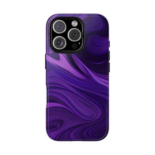 Coque rigide brillante iPhone 16 Pro avec motif vague abstraite violet haut de gamme